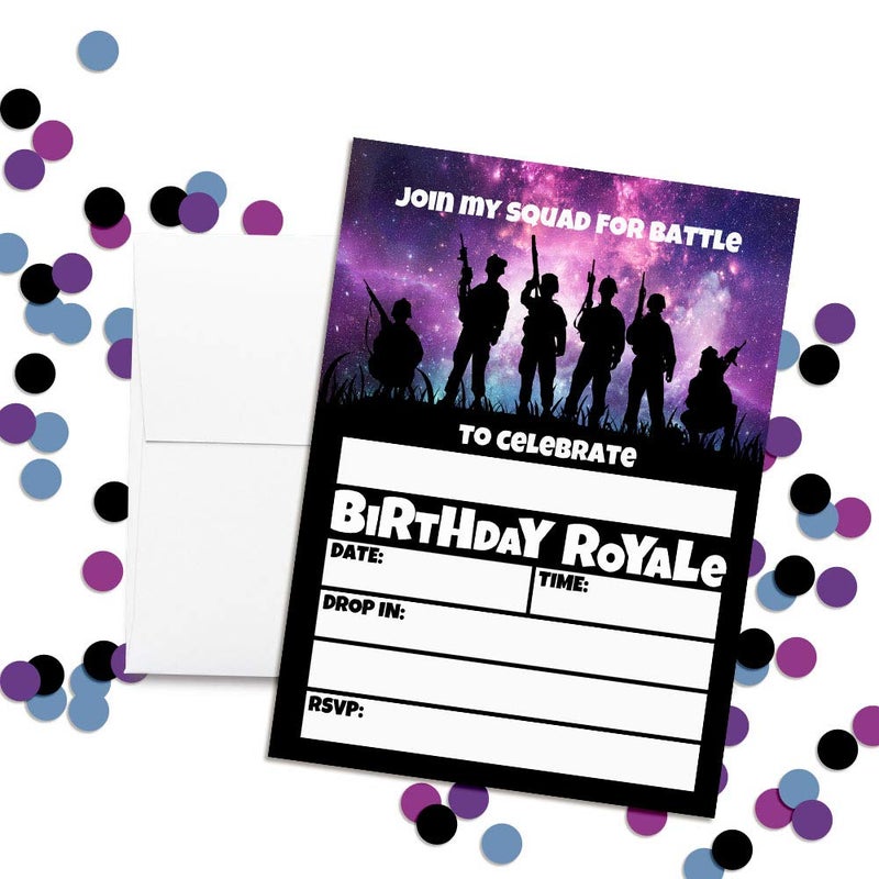 Amanda Creation Galaxy Fort Battle Video Gaming 20 Birthday Party Invitations 5x7 Fill-In Cards with Envelopes, Kids Gamer Party Supplies, Fun Squad Design Birthday Invitations, Made in USA by Amanda Creation - Image 2